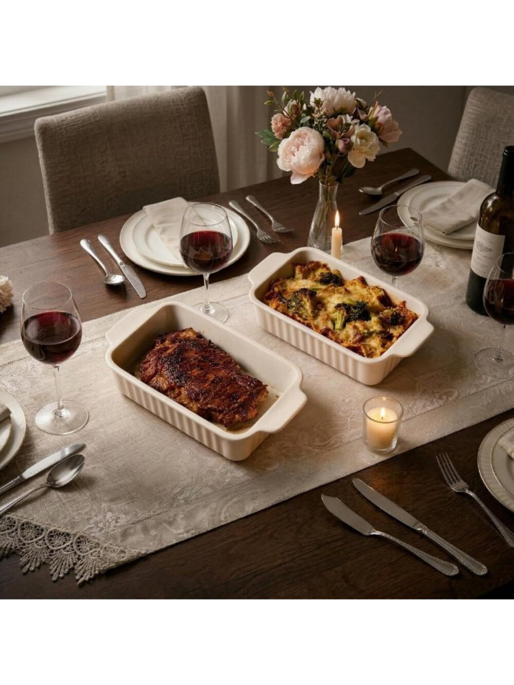 Set of 2 Mini Ceramic Casserole Dishes - 30 Oz Bakeware for Lasagna & Meal Prep - Picture 6 of 7